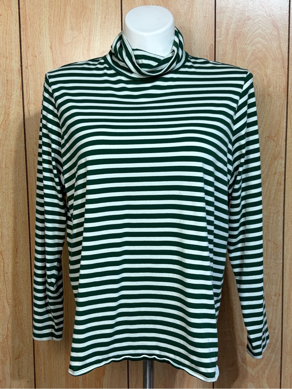 Lands' End Green and White Striped Turtleneck Long Sleeve Top SZ - 2X